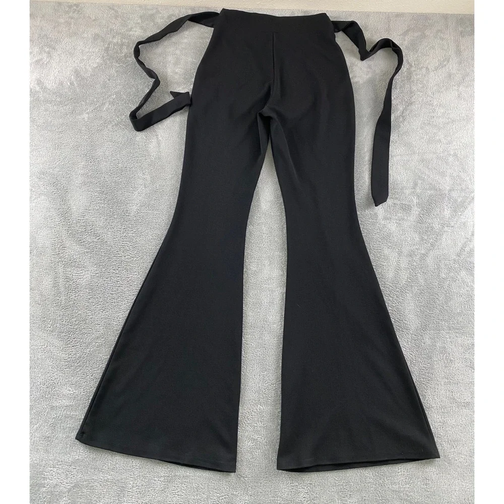 Windsor Womens Black High Waisted Flare Bell Bottom Pants with Side Ties Size S